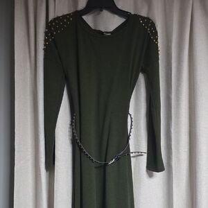 Ya Los Angeles Olive Green Studded Long Sleeve Dress
